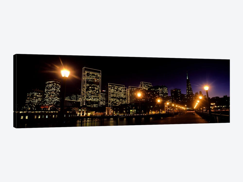 Buildings at the waterfront lit up at night, San Francisco, California, USA #6 by Panoramic Images 1-piece Canvas Art Print