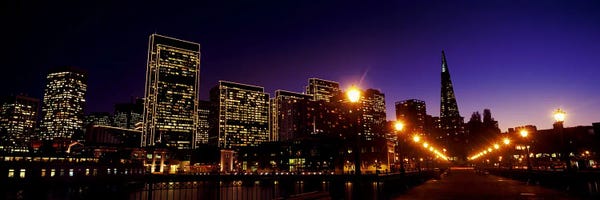 San Francisco Skylines: Buildings at the waterfront lit up at dusk, San Francisco, California, USA by Panoramic Images
