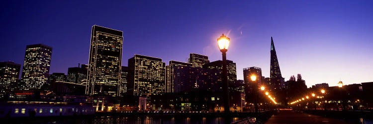 Buildings at the waterfront lit up at dusk, San Francisco, California, USA #2