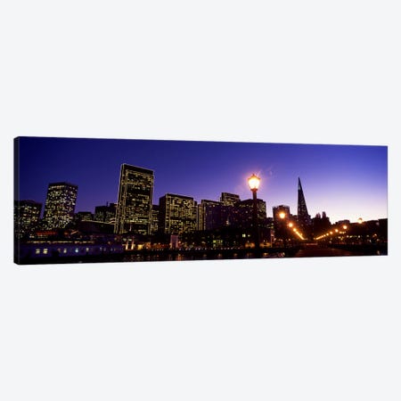 Buildings at the waterfront lit up at dusk, San Francisco, California, USA #2 Canvas Print #PIM10426} by Panoramic Images Canvas Art Print