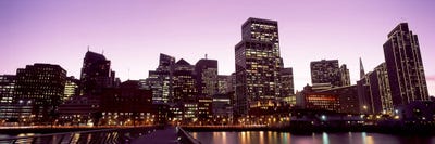 Buildings at the waterfront lit up at dusk, San Francisco, California, USA #3 by Panoramic Images canvas print