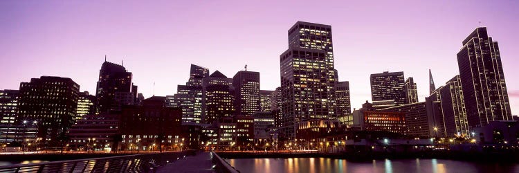 Buildings at the waterfront lit up at dusk, San Francisco, California, USA #3