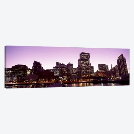 Buildings at the waterfront lit up at dusk, San Francisco, California, USA #3 Canvas Print #PIM10428} by Panoramic Images Canvas Artwork