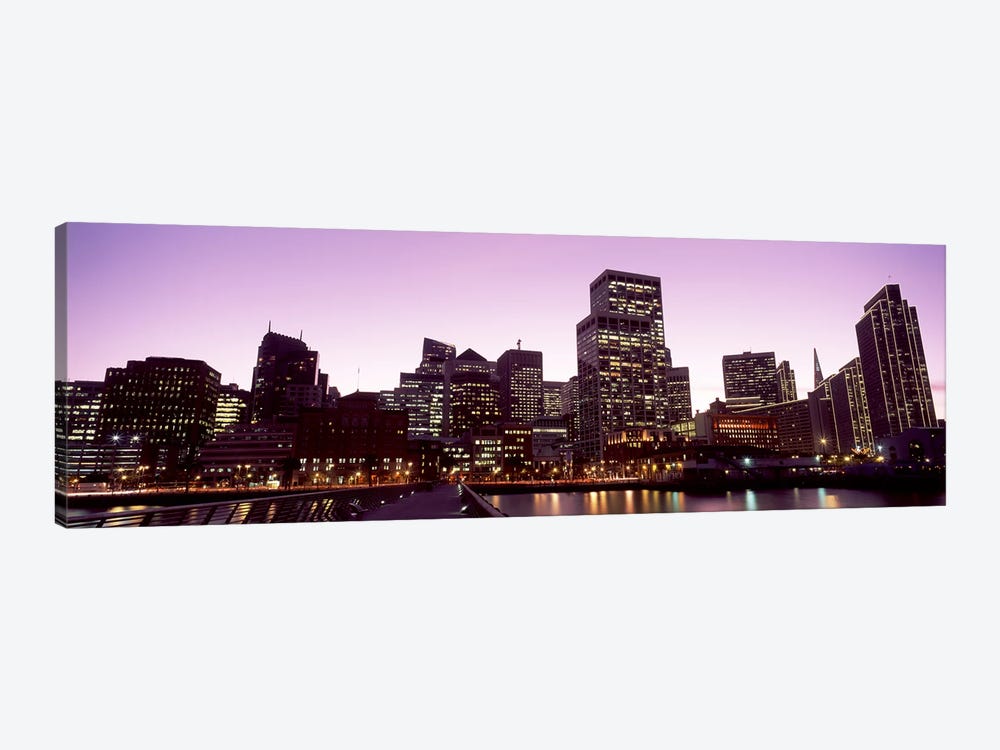 Buildings at the waterfront lit up at dusk, San Francisco, California, USA #3 by Panoramic Images 1-piece Canvas Art Print