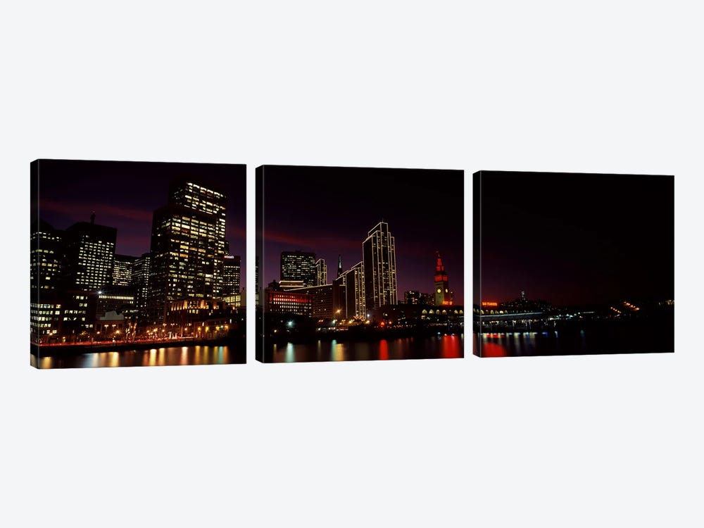 Buildings at the waterfront lit up at night, San Francisco, California, USA #8 by Panoramic Images 3-piece Canvas Art