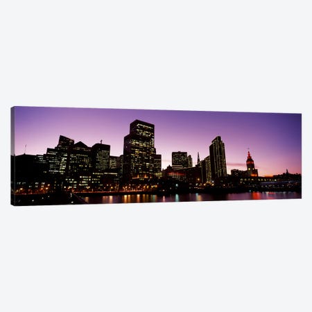 Buildings at the waterfront lit up at dusk, San Francisco, California, USA #2 Canvas Print #PIM10431} by Panoramic Images Canvas Art Print