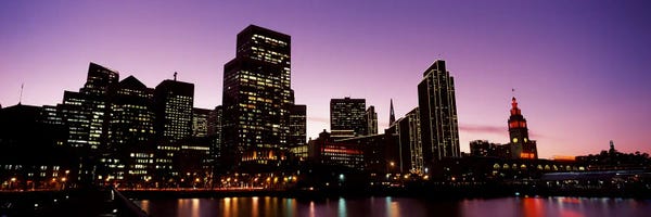 Buildings At The Waterfront Lit Up Dusk San Francisco California USA Ver. II