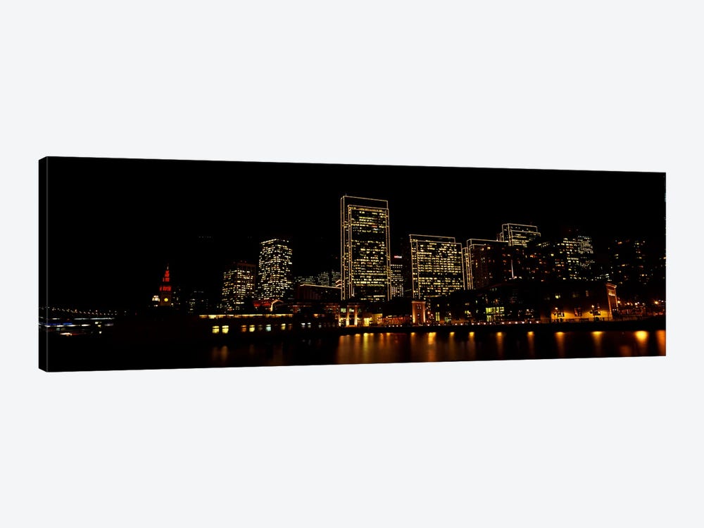 Buildings at the waterfront lit up at night, San Francisco, California, USA #9 by Panoramic Images 1-piece Canvas Wall Art