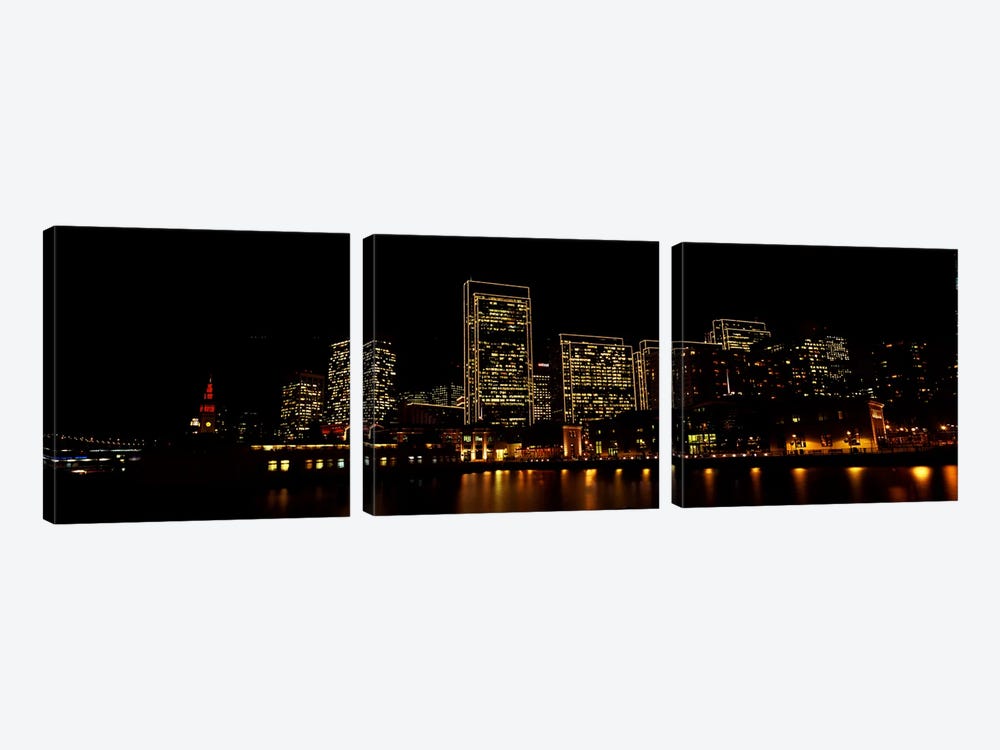 Buildings at the waterfront lit up at night, San Francisco, California, USA #9 by Panoramic Images 3-piece Canvas Art
