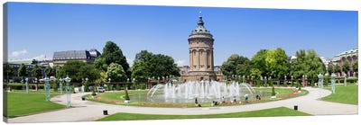 Water tower in a park, Wasserturm, Mannheim, Baden-Wurttemberg, Germany Canvas Art Print - City Parks