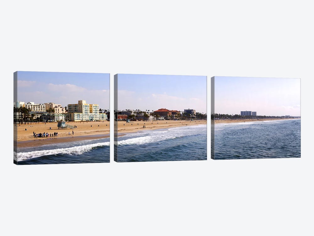 Surf on the beach, Santa Monica Beach, Santa Monica, Los Angeles County, California, USA by Panoramic Images 3-piece Canvas Art Print