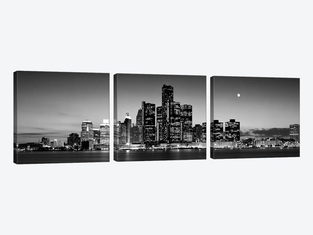 Buildings at the waterfront, River Detroit, Detroit, Michigan, USA by Panoramic Images 3-piece Canvas Art