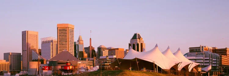 Morning skyline & Pier 6 concert pavilion Baltimore MD USA