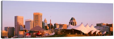 Morning skyline & Pier 6 concert pavilion Baltimore MD USA Canvas Art Print - Maryland Art