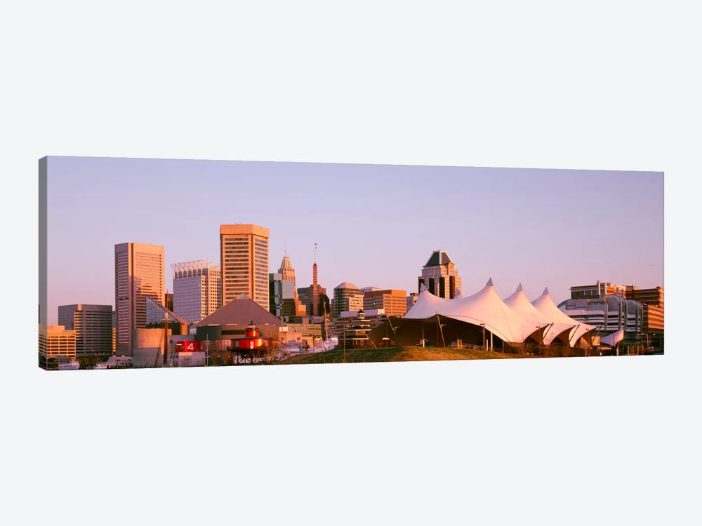 Morning skyline & Pier 6 concert pavilion Baltimore MD USA by Panoramic Images 1-piece Canvas Art