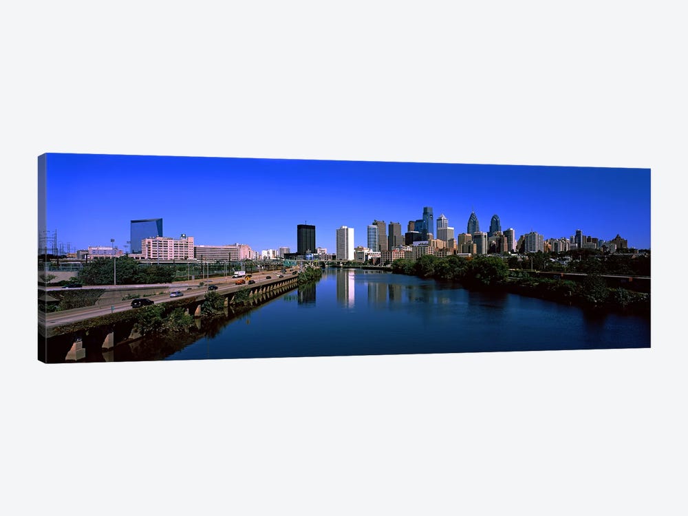 Buildings at the waterfront, Philadelphia, Schuylkill River, Pennsylvania, USA by Panoramic Images 1-piece Canvas Print