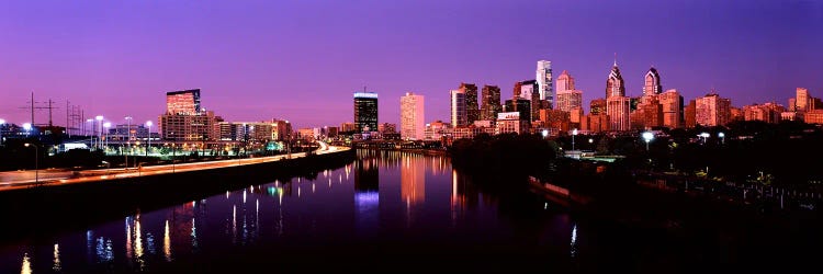 Buildings lit up at the waterfront, Philadelphia, Schuylkill River, Pennsylvania, USA #2