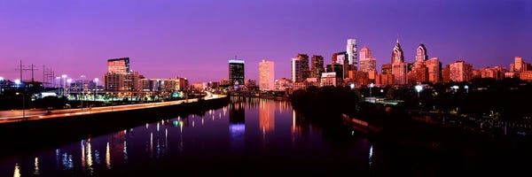 Pennsylvania: Buildings lit up at the waterfront, Philadelphia, Schuylkill River, Pennsylvania, USA #2 by Panoramic Images