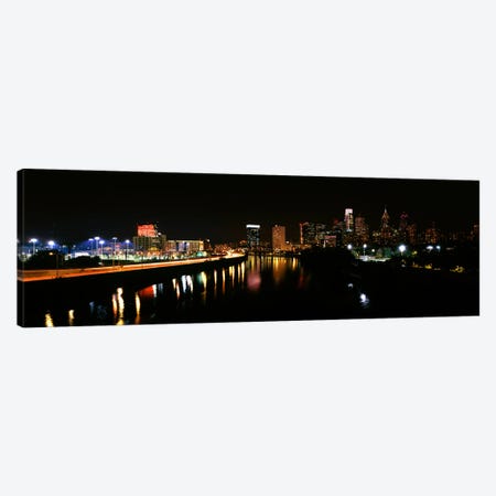 Buildings lit up at the waterfront, Philadelphia, Schuylkill River, Pennsylvania, USA #4 Canvas Print #PIM10574} by Panoramic Images Canvas Print