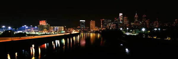 Pennsylvania: Buildings lit up at the waterfront, Philadelphia, Schuylkill River, Pennsylvania, USA #4 by Panoramic Images