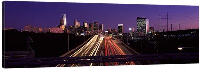 Light streaks of vehicles on highway at dusk, Philadelphia, Pennsylvania, USA Canvas Art Print - Philadelphia Art