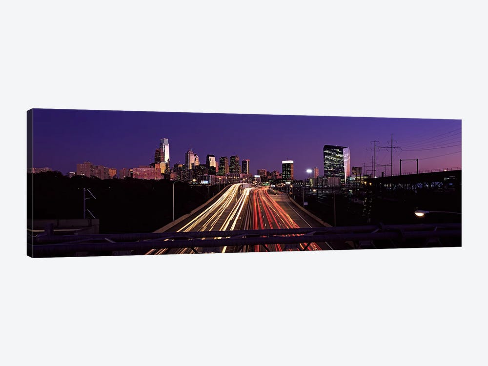 Light streaks of vehicles on highway at dusk, Philadelphia, Pennsylvania, USA by Panoramic Images 1-piece Canvas Wall Art