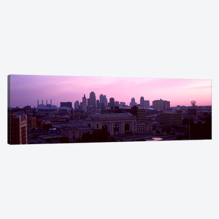 Union Station at sunset with city skyline in background, Kansas City, Missouri, USA Canvas Print #PIM10577} by Panoramic Images Art Print