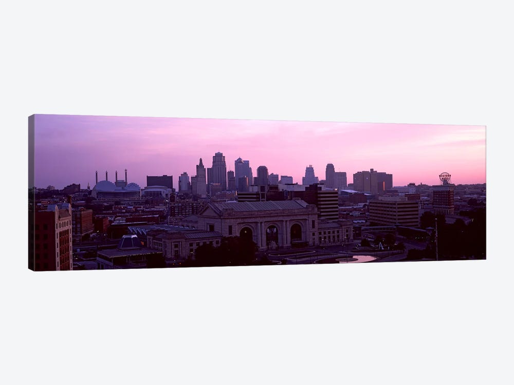 Union Station at sunset with city skyline in background, Kansas City, Missouri, USA by Panoramic Images 1-piece Canvas Art