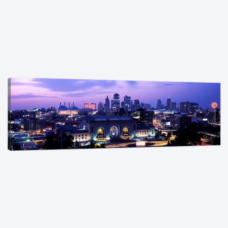 Union Station at sunset with city skyline in backgroundKansas City, Missouri, USA Canvas Print #PIM10578} by Panoramic Images Canvas Artwork