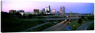 Highway interchange and skyline at sunset, Kansas City, Missouri, USA Canvas Art Print - Missouri Art