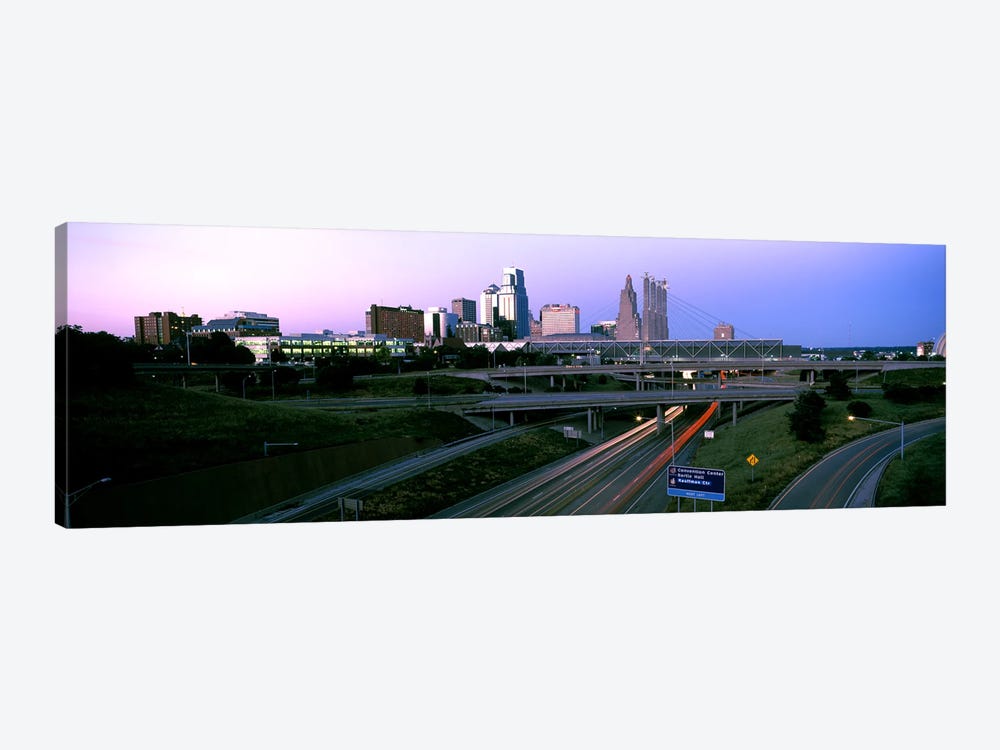 Highway interchange and skyline at sunset, Kansas City, Missouri, USA by Panoramic Images 1-piece Canvas Art Print