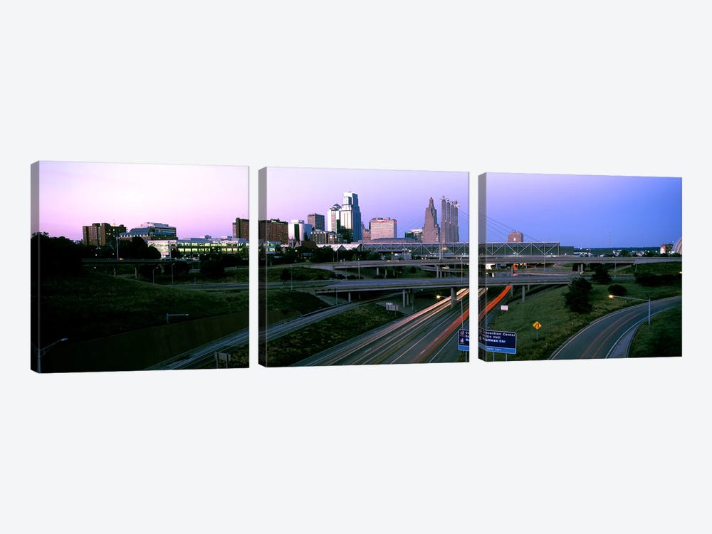 Highway interchange and skyline at sunset, Kansas City, Missouri, USA by Panoramic Images 3-piece Canvas Print