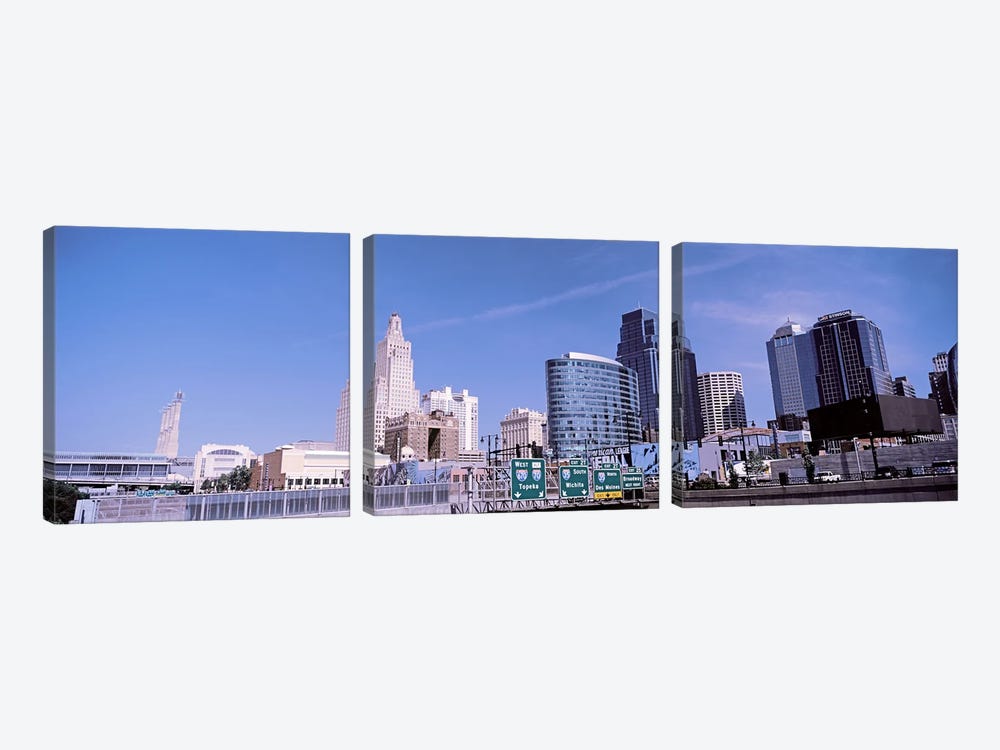 Low angle view of downtown skyline, Kansas City, Missouri, USA by Panoramic Images 3-piece Canvas Print