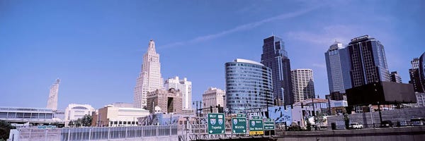 Missouri: Low angle view of downtown skyline, Kansas City, Missouri, USA by Panoramic Images