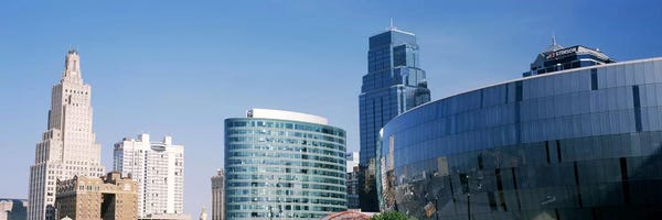 Stadiums: Low angle view of downtown skyline, Sprint Center, Kansas City, Missouri, USA by Panoramic Images
