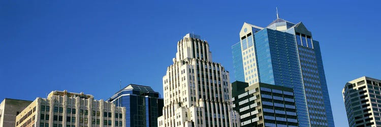 Low angle view of downtown skyline, Town Pavilion, Kansas City, Missouri, USA