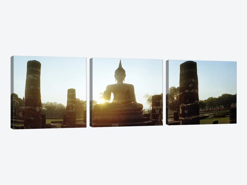 Statue of Buddha at sunset, Sukhothai Historical Park, Sukhothai, Thailand by Panoramic Images 3-piece Canvas Wall Art