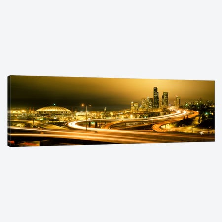 Buildings lit up at night, Seattle, Washington State, USA Canvas Print #PIM1063} by Panoramic Images Canvas Print