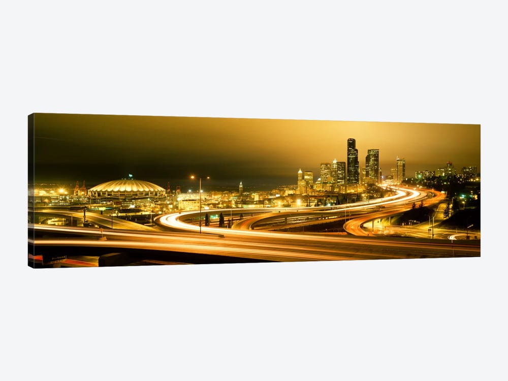 Buildings lit up at night, Seattle, Washington State, USA by Panoramic Images 1-piece Canvas Art Print