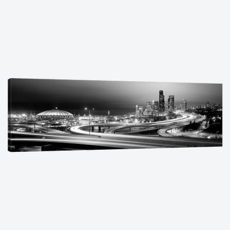 Buildings lit up at night, Seattle, Washington State, USA (black & white) Canvas Print #PIM1063bw} by Panoramic Images Canvas Art