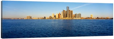 Skyscrapers on the waterfront, Detroit, Michigan, USA Canvas Art Print - Michigan Art