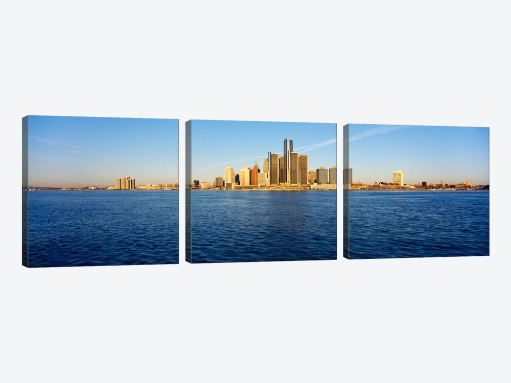 Skyscrapers on the waterfront, Detroit, Michigan, USA by Panoramic Images 3-piece Canvas Art Print