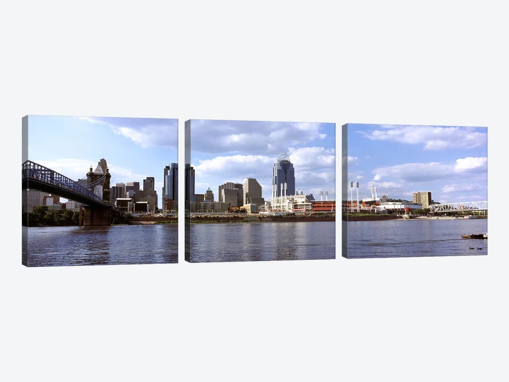 City at the waterfront, Ohio River, Cincinnati, Hamilton County, Ohio, USA by Panoramic Images 3-piece Canvas Wall Art