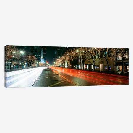 Blurred Motion Of Cars Along Michigan Avenue Illuminated With Christmas Lights, Chicago, Illinois, USA Canvas Print #PIM1066} by Panoramic Images Canvas Art