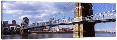 John A. Roebling Suspension Bridge across the Ohio River, Cincinnati, Hamilton County, Ohio, USA Canvas Art Print - Cincinnati