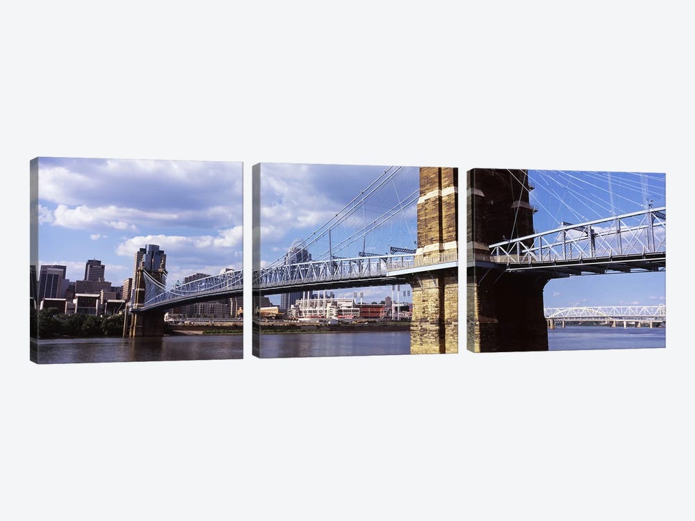 John A. Roebling Suspension Bridge across the Ohio River, Cincinnati, Hamilton County, Ohio, USA by Panoramic Images 3-piece Canvas Print
