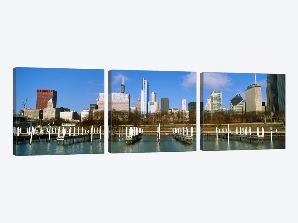 Columbia Yacht Club with buildings in the background, Chicago, Cook County, Illinois, USA by Panoramic Images 3-piece Art Print