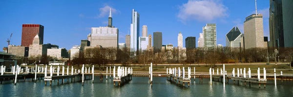 Yachts: Columbia Yacht Club with buildings in the background, Chicago, Cook County, Illinois, USA by Panoramic Images