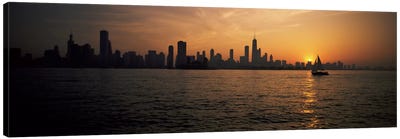 Silhouette of buildings at the waterfront, Navy Pier, Chicago, Illinois, USA Canvas Art Print - Chicago Art