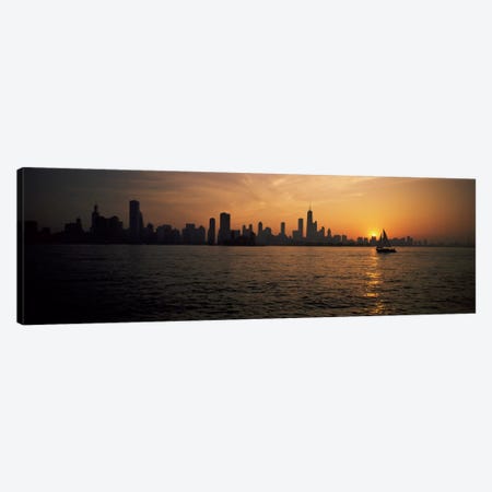 Silhouette of buildings at the waterfront, Navy Pier, Chicago, Illinois, USA Canvas Print #PIM1067} by Panoramic Images Canvas Wall Art